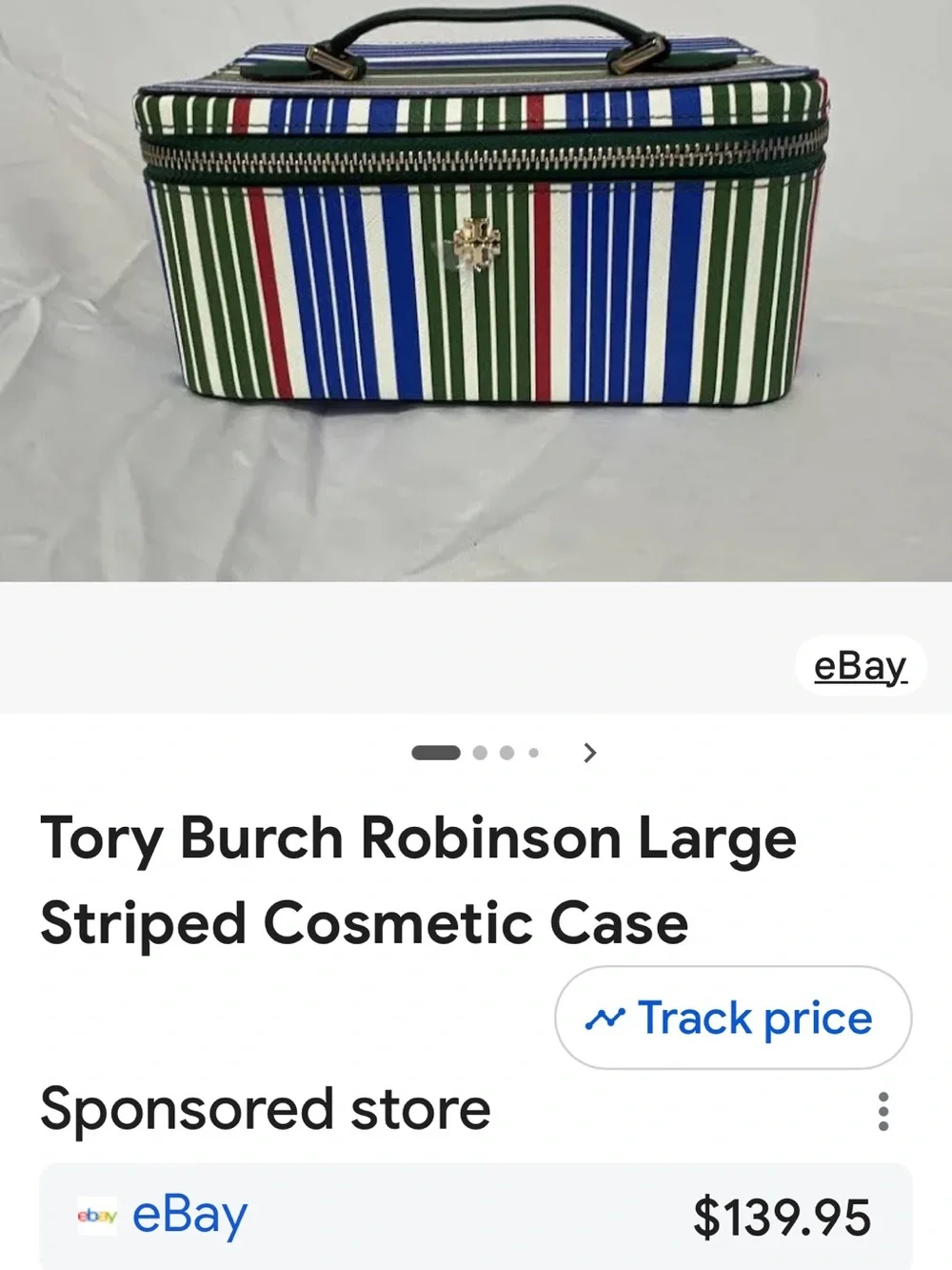 Nice Robinson Tory Burch Green Blue Striped Top-Handle Cosmetic Case